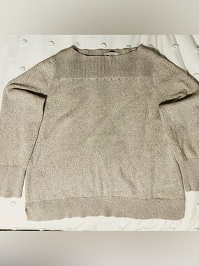LOFT 100% Cotton Mixed Knit Boat Neck Sweater - Heather Oatmeal